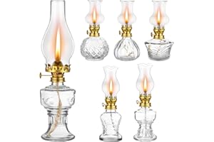 Kittmip 6 Pcs Oil Lamp Vintage Glass Kerosene Lamp for Indoor Use Rustic Decorative Glass Hurricane Lantern with Wick for Home Tabletop Decor Emergency Lighting, 6 Style(Gold)