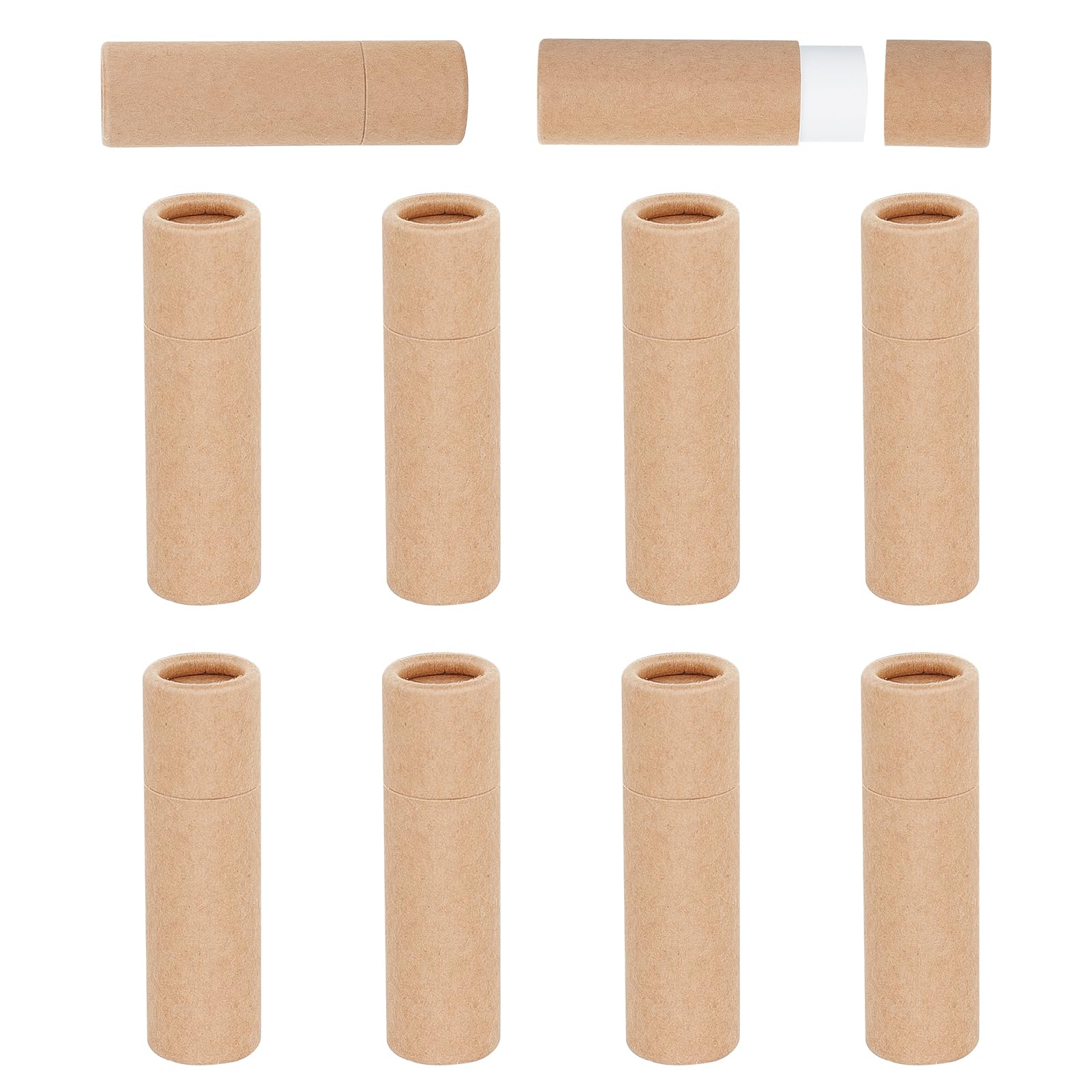 NICENEEDED 10 PCS Paperboard Lip Balm Tubes Set, Refillable Paper Lipstick Tube, Round Cardboard Empty Lip Gloss Container for DIY Lip Gloss Balm and Chapsticks
