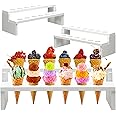 Qunclay 1 Pack Wooden Ice Cream Cone Holder Stand 12 Holes Double Layers Charcuterie Food Cone Holder to Display Snow Cones Hand Roll Sushi Popcorn Snacks for Christmas Wedding Birthday Party Supplies