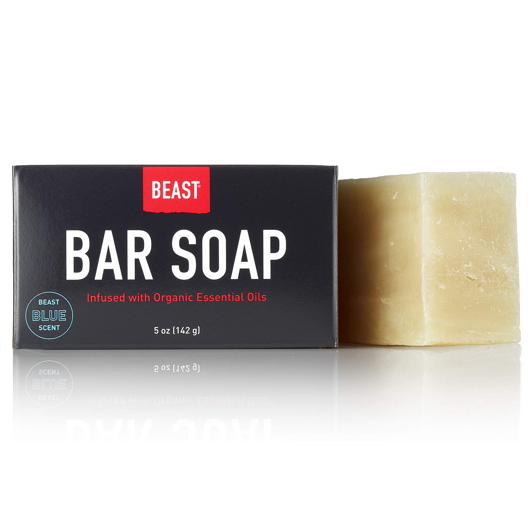 Beast Blue All-Natural Bar Soap 5oz 142 g - Shampoo & Body Bar - Organic Essential Oils 100% Vegan Cruelty SLS Sulfate Paraben Free Made in USA - Coconut Olive Almond Rainforest Alliance Certified