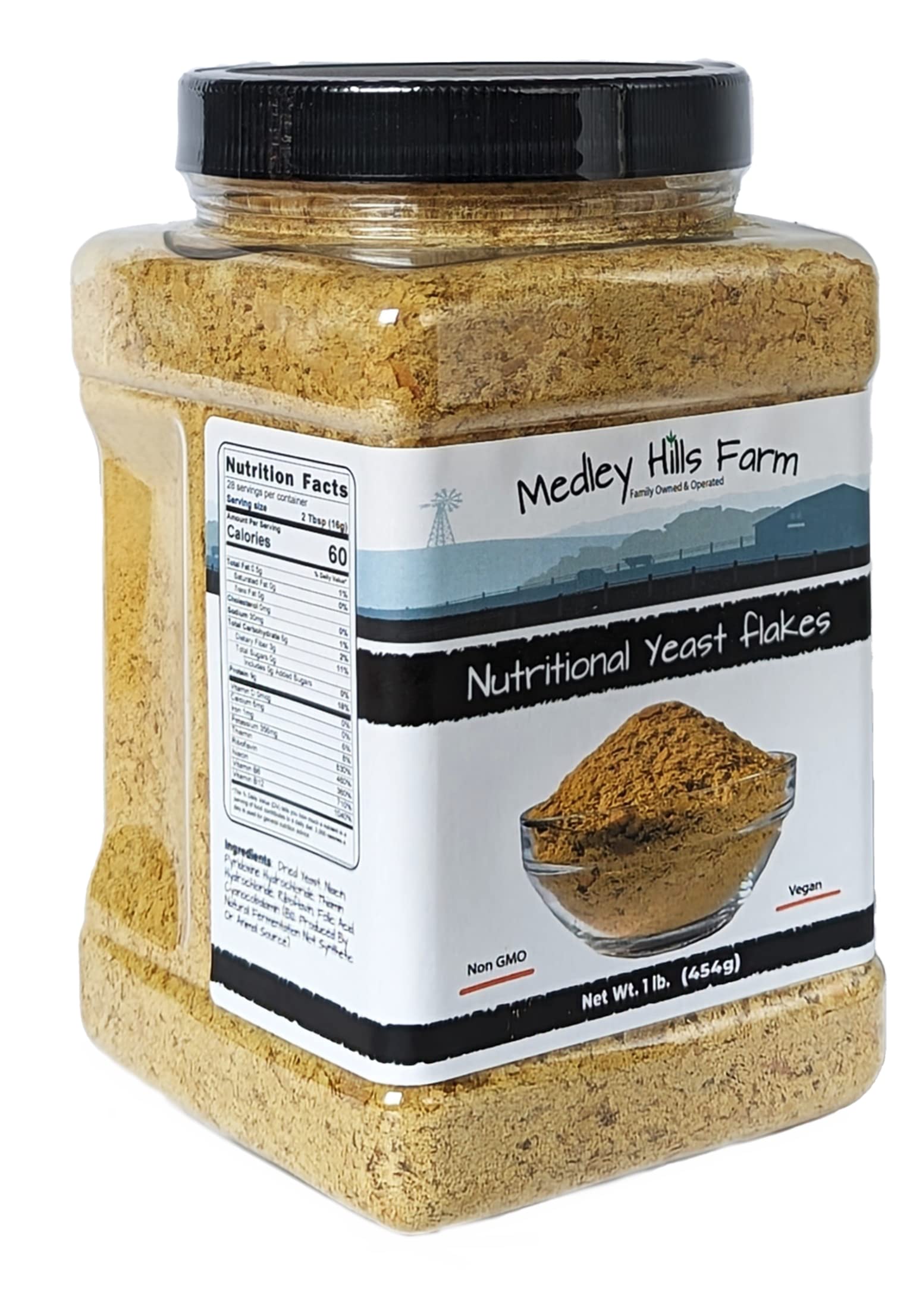 Nutritional Yeast Flakes by Medley hills farm 1 Lb. in Reusable Container - Fortified Nutritional Yeast - Non GMO - Vegan - Gluten Free