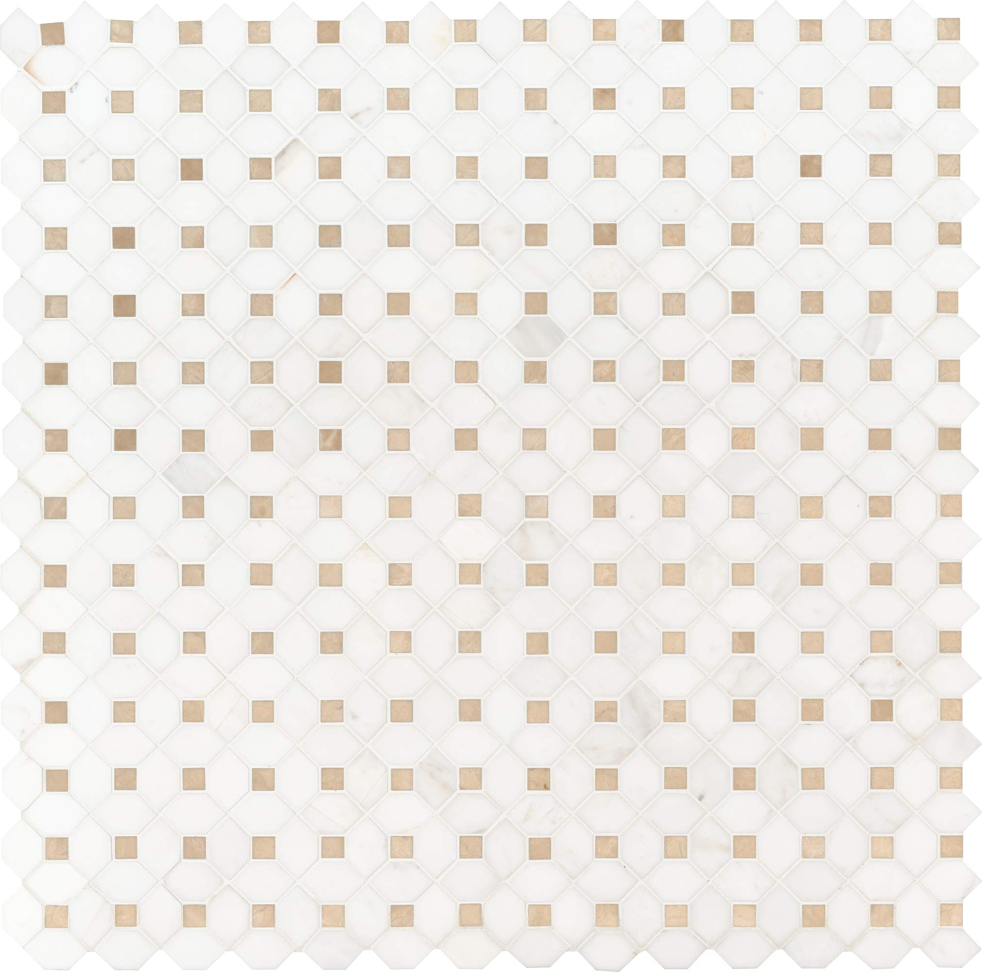 Photo 1 of MSI Bianco Dolomite Crema Dotty 12.4 in. x 12.4 in. Geometric Diamonds and Squares Polished Marble Mesh-Mounted Mosaic Wall and Floor Tile for Bathroom, Kitchen Backsplash and Countertop