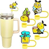 Hikkcos 4Pack Bee Straw Cover Cap for Stanley Cup,30 40 Oz Silicone Straw Topper Compatible with Water Bottle Cup 10mm Dust-Proof Reusable Straw Tips Lids