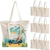 10 Pack Canvas Tote Bag with Zipper, OLSUNOR Reusable Grocery Bags with Long Handle, DIY Heat Transfer Sublimation Blanks Shopping Bags for Advertising, Birthday, New Year, Valentine's Day (Off-white)