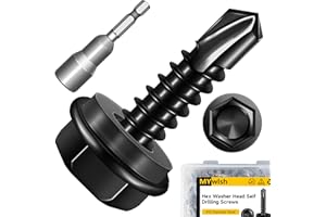 Mywish 100pcs #10 x 3/4" Self Drilling Screws for Metal, 410 Stainless Steel Hex Washer Head Self Drilling Screws, Black Oxided Self Tapping Sheet Metal Tek Screw Fast Tapping