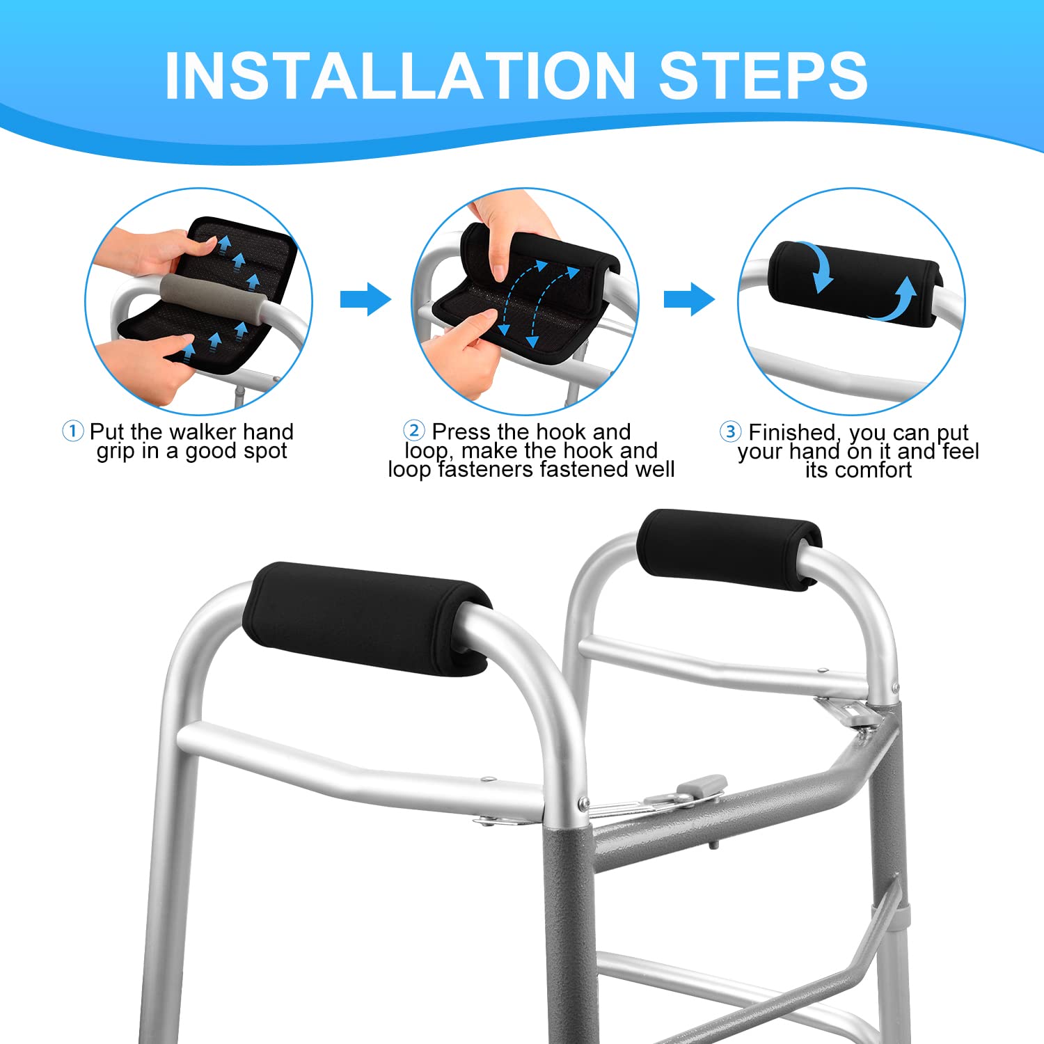 supregear Walker Grips (2 Pack), Soft Padded Hand Covers, Non-Slip Comfortable Cushion Padding for Folding Walker Handle, Moisture Wicking Mobility Accessory