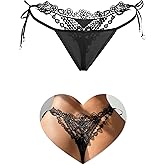 ohmydear Womens G-String Thongs Sexy Mesh Panties Embroidered Underwear Low Rise Breathable Undies