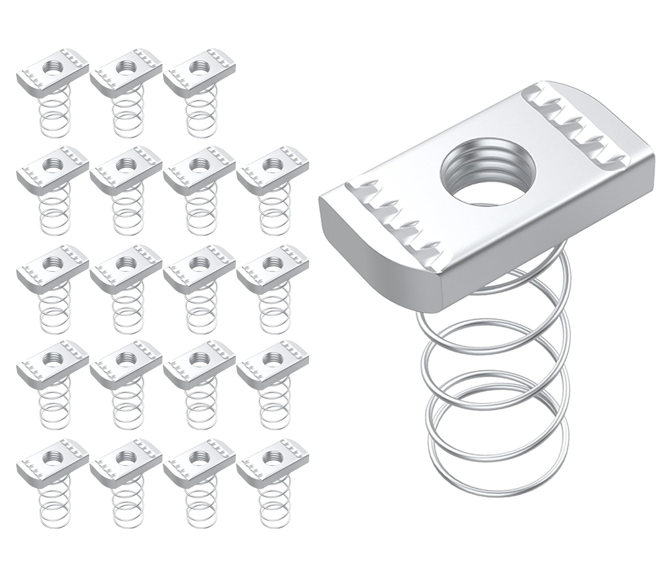 Photo 1 of BOZXYE 20 Pcs 3/8"-16 Strut Channel Nuts, Spring Strut Channel Cone Nuts for Strut Channel, Easy to Locate Mounts Solar Panel, Long Spring Nuts with Electro Galvanized Finish