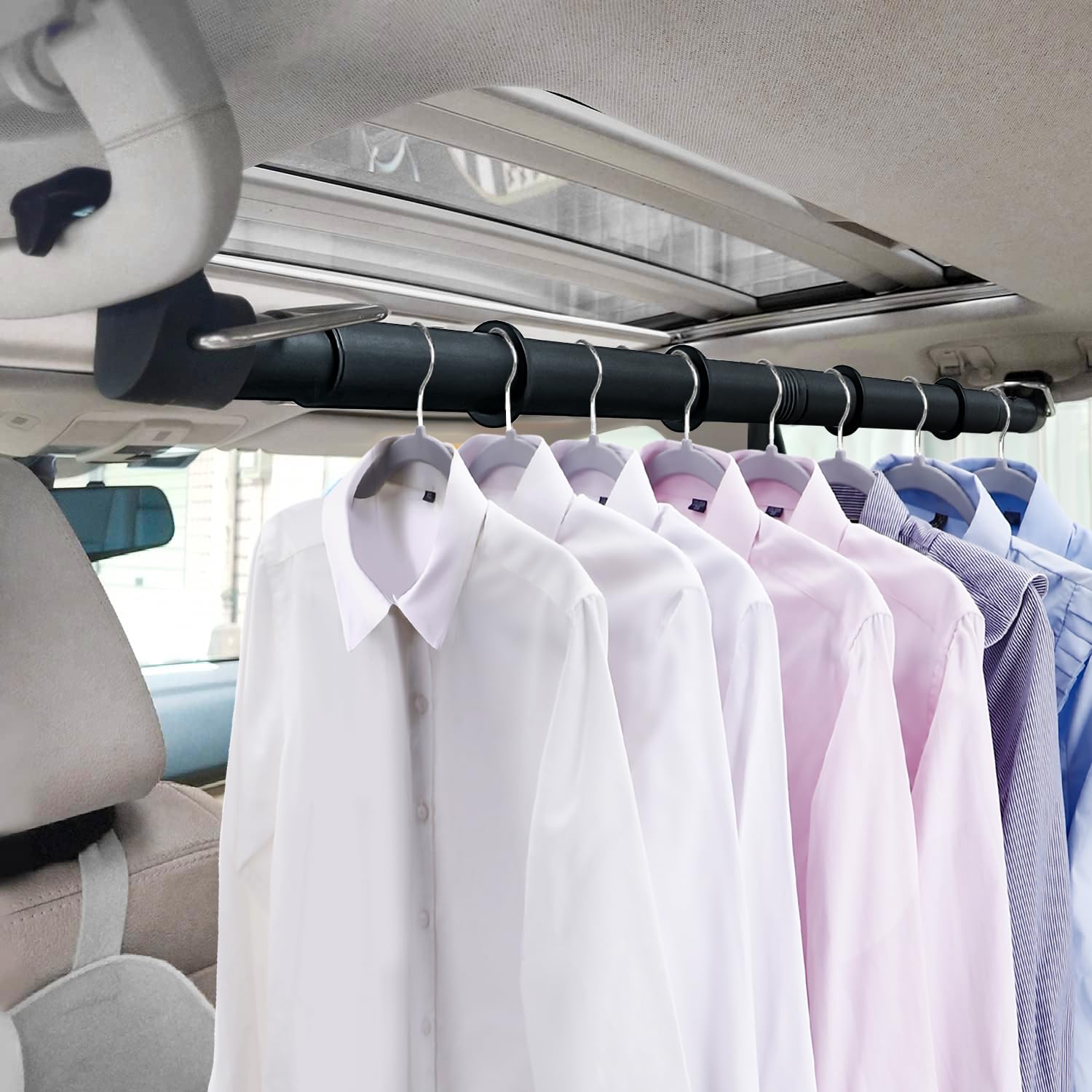 Photo 1 of Car Clothes Hanger Bar, 30-63 Inches Expandable Heavy Duty Car Clothes Rack for Car Travel - Adjustable Clothes Storage Hanger Automotive Travel Hanging Rack for Most Cars,Trucks,SUVs,Road Travelers