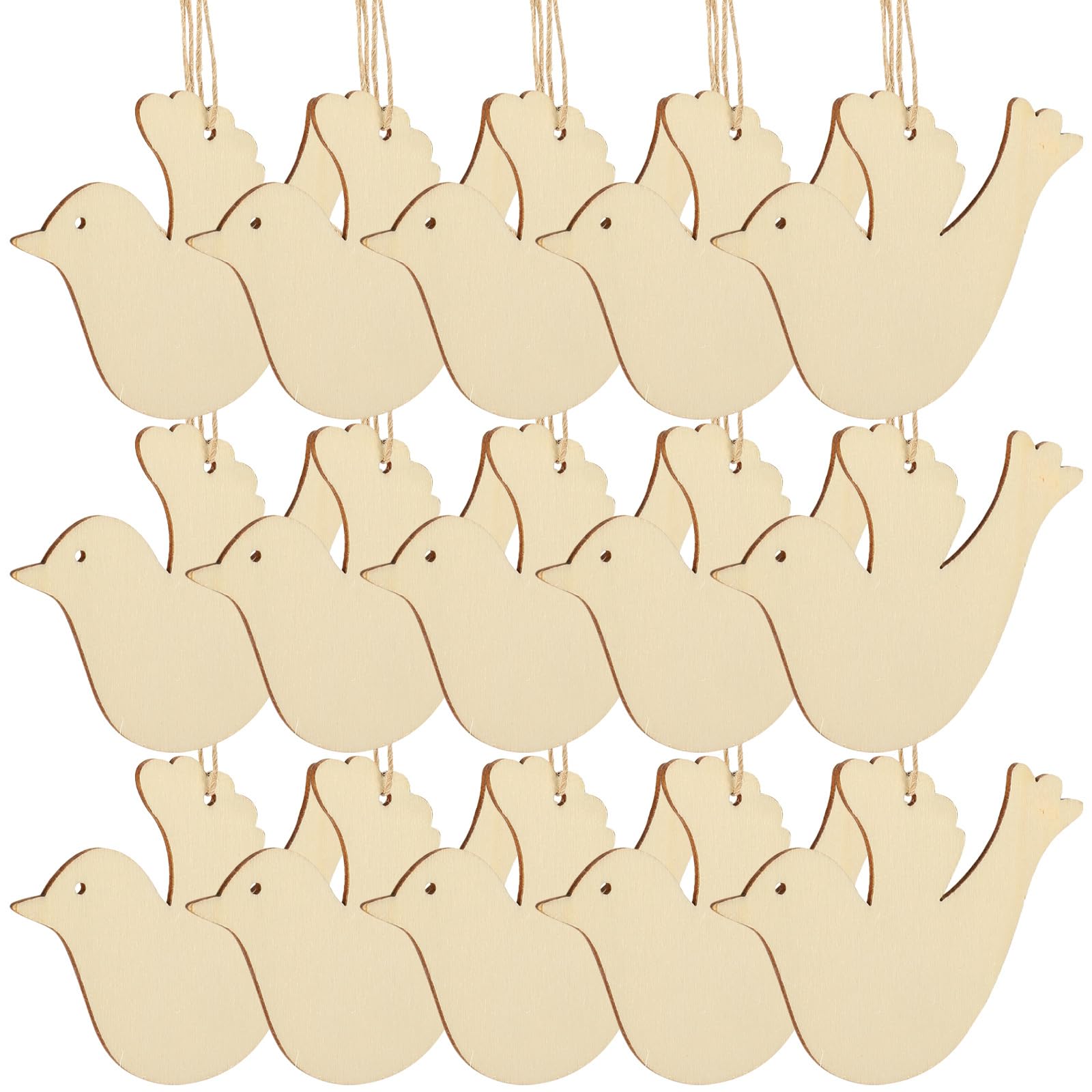 Healifty 30Pcs Hanging Pendant Bird Wooden DIY Craft Unfinished Wood Sign Ornaments for Christmas Tree Decoration