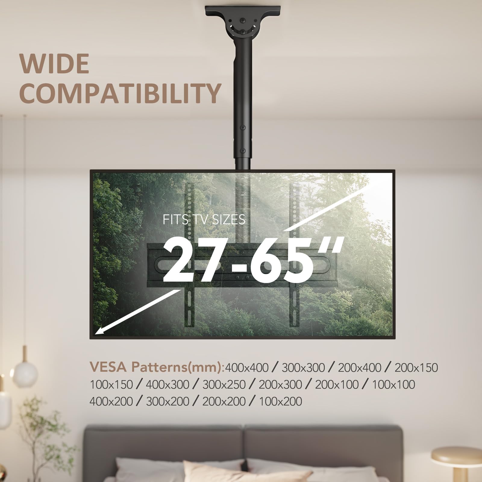 AX WABER Ceiling TV Mount Adjustable Bracket for 26-65 inch LCD LED OLED 4K TVs, Pole Ceiling Mount Holds up to 110lbs,Hanging tv Mount Max VESA 400x400mm (AX11TB01), Black
