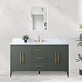 HOMEBEYOND 60 Inch Bathroom Vanities with Sink & Ceramic Top, Single Vanity Cabinet with Basin, Solid Wood Frame, Soft-Closin