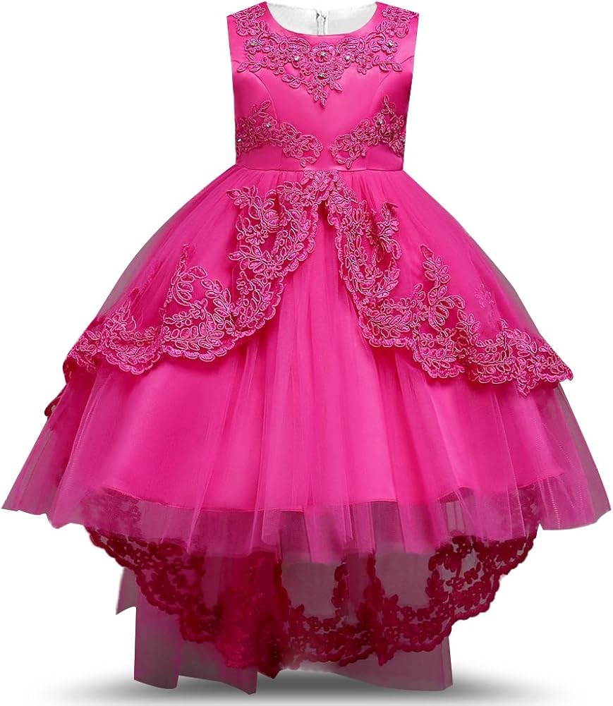 MCERMR Kids Girls Wedding Party Dress High Low Prom Dresses Ball Gown