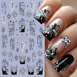 Black White Pink Vine Flowers Nail Art Stickers