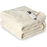 Cozorbt Heat Blanket 72”x84” Full Size,Soft Flannel & Sherpa Reversible Electric Blanket with 10 Heat Settings,12 Timer Setting and 8 Hours Auto-Shut Off,ETL Certified Machine Washable,Ivory