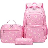 EKUIZAI 3Pcs Daisy Prints Backpack for Girls Bookbag set Primary School Daypack Elementary Students Knapsack with Lunch Box