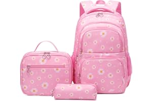 EKUIZAI 3Pcs Daisy Prints Backpack for Girls Bookbag set Primary School Daypack Elementary Students Knapsack with Lunch Box