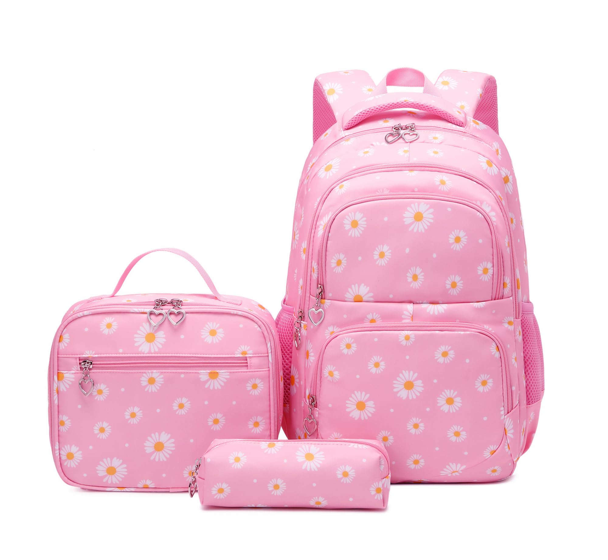 Daisy-Flower Print School Bag Backpack and Lunch Bag Set for Teens Girls Boys Bansusu Bookbag Travel Rucksack