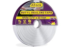 ATack White Butyl Seal Tape 1/8-Inch x 3/4-Inch x 30-Foot Leak Proof Putty Tape for RV Repair, Window, Boat Sealing, Glass and EDPM Rubber Roof Patching