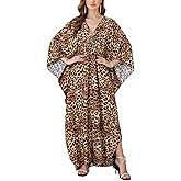 IMAGEKOPE Women's Plus Size Animal Print V-Neck Batwing Kaftan Beach Dress Bathing Suit Cover-Up Loungewear