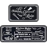 Voanos Black and White Kitchen Rugs,Non Skid Washable Microfiber mats for Kitchen Floor,Kitchen Rules Theme Cushioned Runner Rug Decor Sets of 2,Size 17"x 47"+17"x 30"