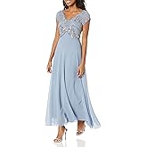J Kara Womens Petite Cap Sleeve V-Neck Beaded Top Gown