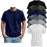 Ficerd 6 Pack Men's Big and Tall Shirts Short Sleeve Cotton Tee Summer Crew Neck Oversize Top Loose Fit Shirt Multipack