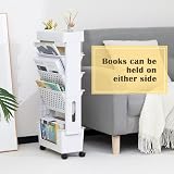 DOEWORKS Mobile Bookshelf on Wheels 5-Tier White Storage Cart Strong Wheels view 4