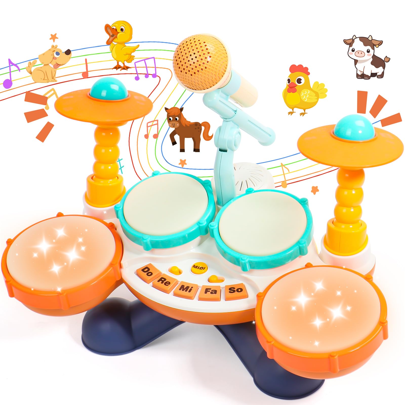 Toys for 1 Year Old Boys Girls-Kids Drum Kit Baby Musical Instruments with 3 Modes Toddler Drum Set Adjustable Volume Baby Drums, Easter Gift for 1-2 Year Old Boys