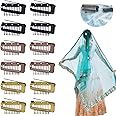 12 Pcs Chunni Clips with Safty Pins，Dupatta Hair Clip Easy to Use with Dupatta, Hijab & Tikka Setting,Multifunction10-Teeth Snap Clips for hair extension (multiple colour)
