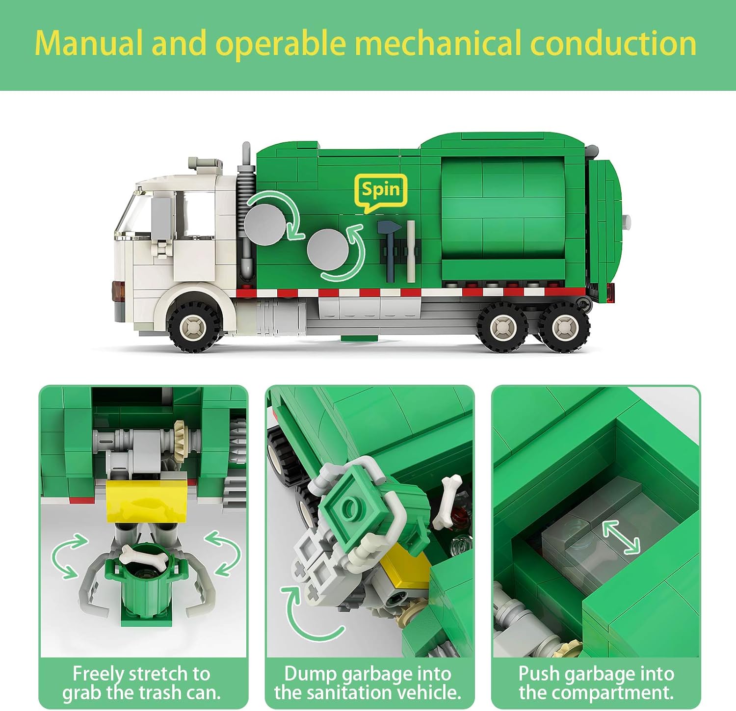 TENHORSES Garbage Truck Toys Building Kit - Garbage Truck Model Building with 3 Trash Cans + Recyclable System, Creative Building Bricks Toy for Boys, Vehicles Building Block Gift for Kids(379 Pcs): Toys & Games