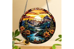 HOTIYOK Mountain Canyon Flower Acrylic Window Hangings Sunrise Stained Wall Decor, Ideal Housewarming Gift, Natural Scenery Home Decor for Mom, Grandma, Wife, Teacher