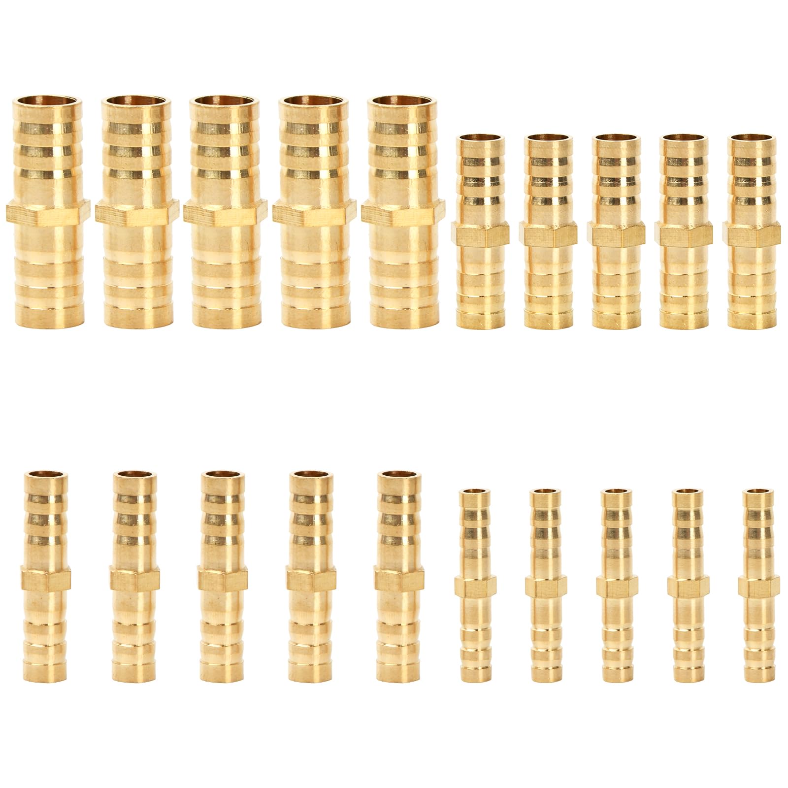 dentedeleao Hose Connector Set Fuel Line Connector, 20 Pieces Pipe Fittings, Brass Barbed Tube Straight Hose Fitting for Diesel Air Water and Fuel(6 mm/8 mm/10 mm/12 mm)