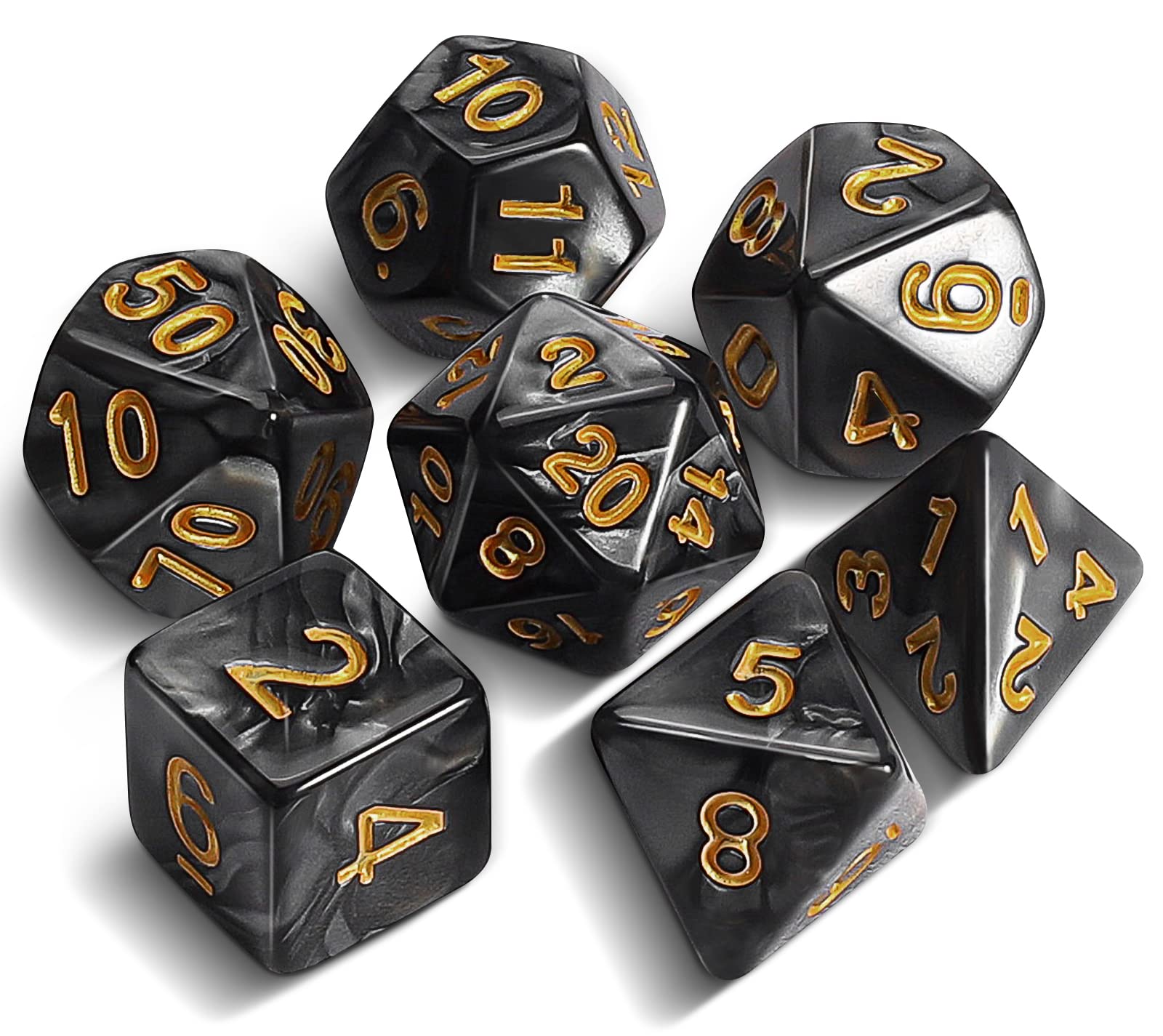 QMAY DND Dice Polyhedral Dice Set - 7 Pieces for Dungeon and Dragons MTG RPG D&D D20, D12, D10, D%, D8, D6, D4 (Black)