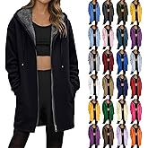 Womens Long Hoodies Zip Up Hoodie Fall Winter Casual Fleece Jackets Soft Sherpa Tunic Sweatshirts Warm Long Coats