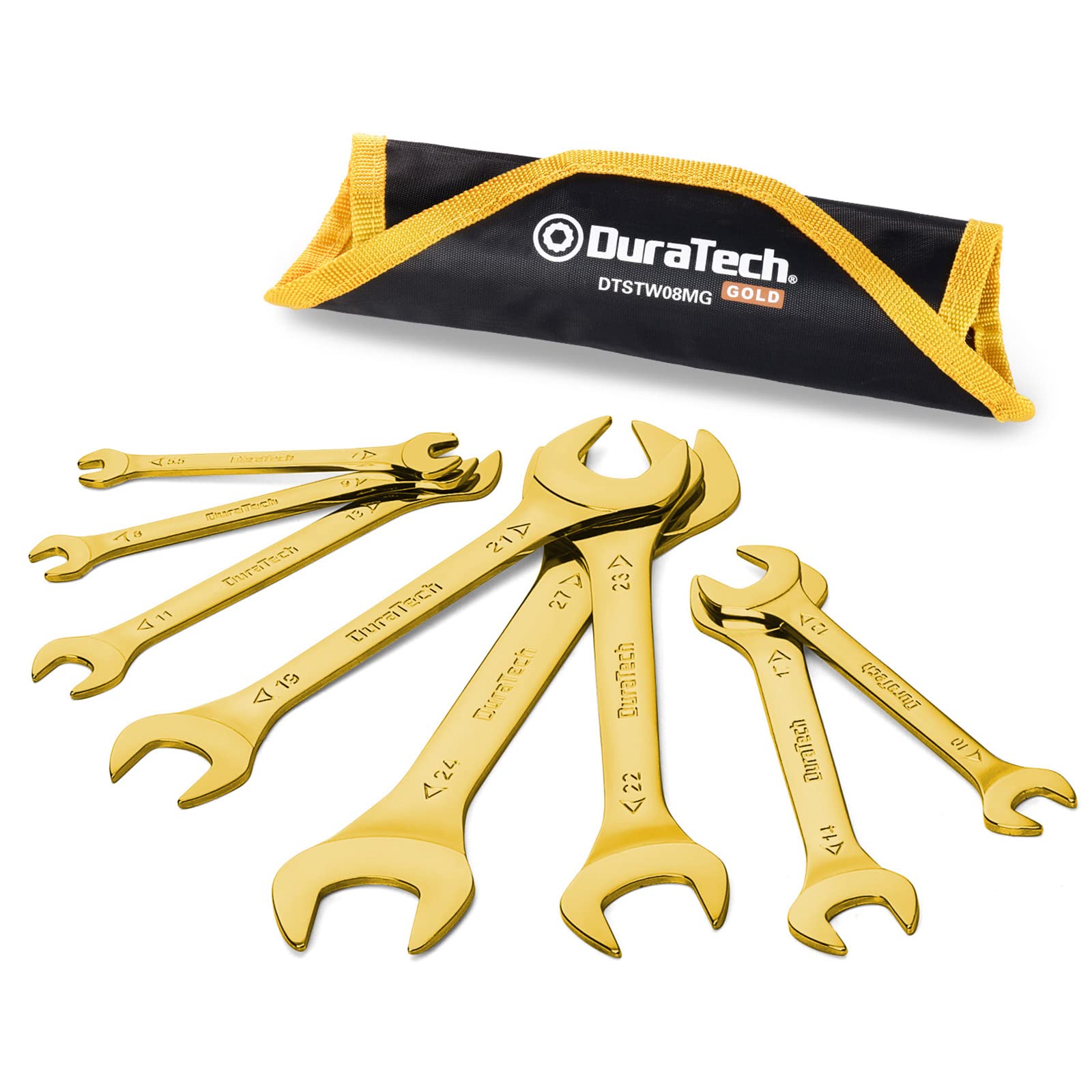 DURATECH Super-Thin Open End Wrench Set, Metric, 8-Piece, 5.5mm to 27 mm, Titanium Plating, Slim Spanner Set with Rolling Pouch Image