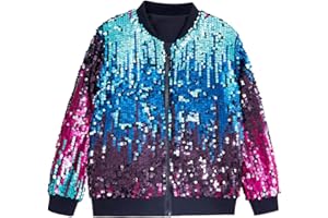 YIYI Sequin Jackets for Girls Kids Boys Glitter Sparkle Bomber Varsity Birthday Party Shiny Outwear Clothes