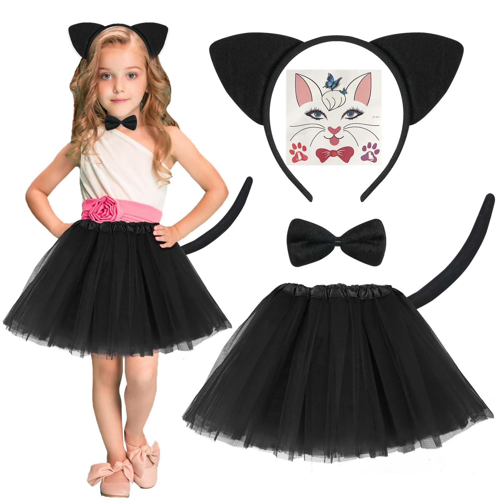 ACWOO Cat Costume for Kids, 5 PCS Animal Costume Set with Accessories, Animal Fancy Dress for Kid, Animal Tutu Dress for Kids Girls Carnival Cosplay Christmas Party — image 1