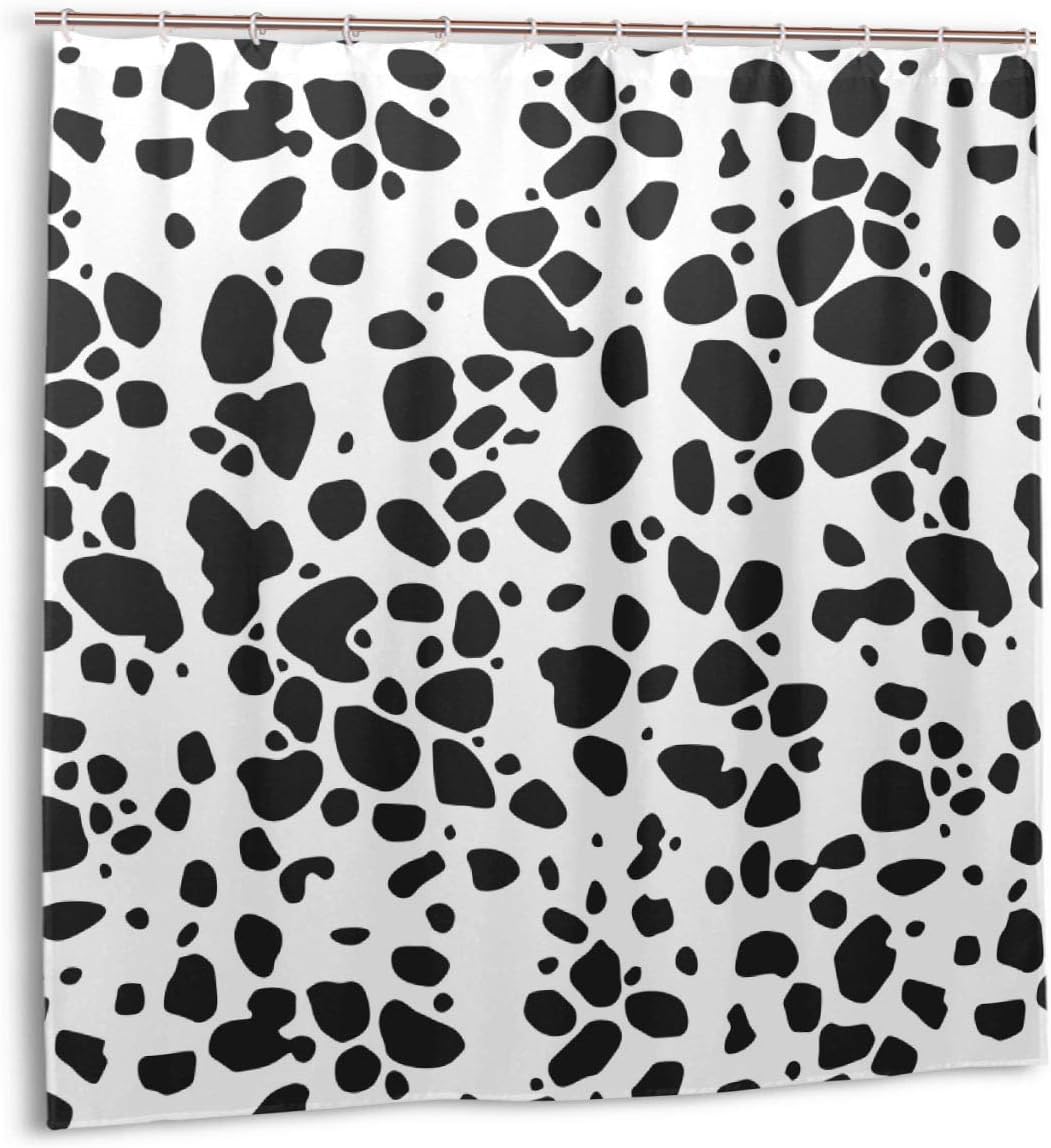 Shower Curtain for Bathroom Decor Curtains Set,Dalmatian Dog,Black and White Puppy Spots Fur Pattern Fun Spotted Pets Animal Desing Weave Pattern,White Black Fabric Bath Curtains with Hooks 60x72in