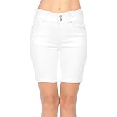 WAX JEAN Women's Juniors Butt I Love You High Rise Push-Up 2 Button Bermuda Denim Shorts