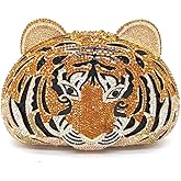 Tngan Women Cute Tiger Shaped Evening Clutch Sparkling Rhinestones Handbag Prom Party Purse