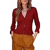 YUNLORIA Womens Ruffle Cardigan Sweaters Fashion Long Sleeve Button Down Knit Peplum Cardigan Tops