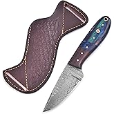 Trade Scorpio Hand Forged Damascus Steel Fixed Blade Hunting Knife, 8" Full Tang Bushcraft Skinning Knives with Leather Sheath, Scandi Outdoor Survival & Camping Tactical EDC Knive