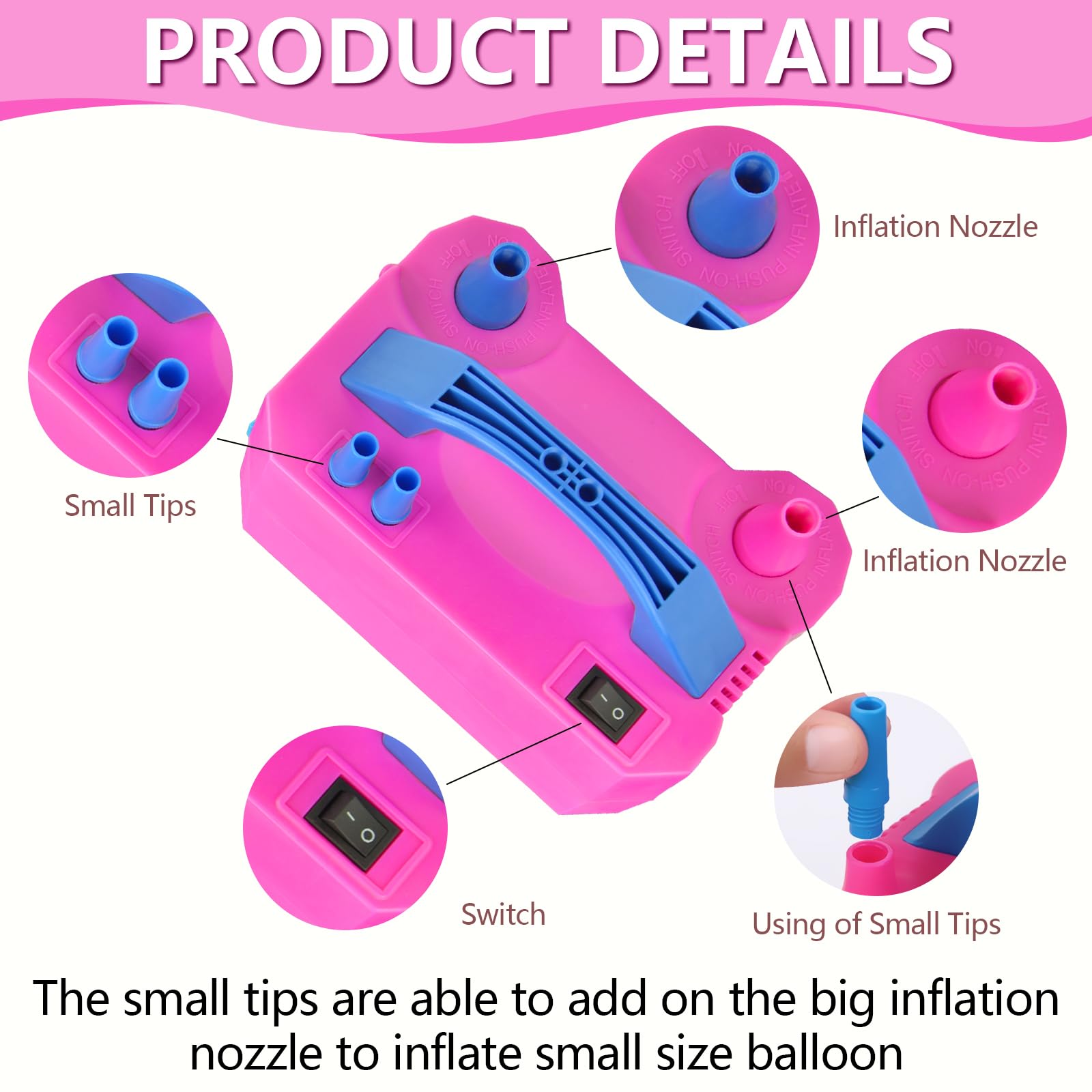 SINBEE Balloon Pump, Balloon Pump Electric, Portable Dual Nozzle Electric Blower Air Pump Inflator for Party Decoration. Faster and Save Time