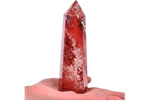 AMOYSTONE Crystal Stone Tower Large Healing Crystal Wand Obelisk 6 Faceted Column Reiki Chakra Meditation Therapy Red Stone 1.1-1.7 LBS
