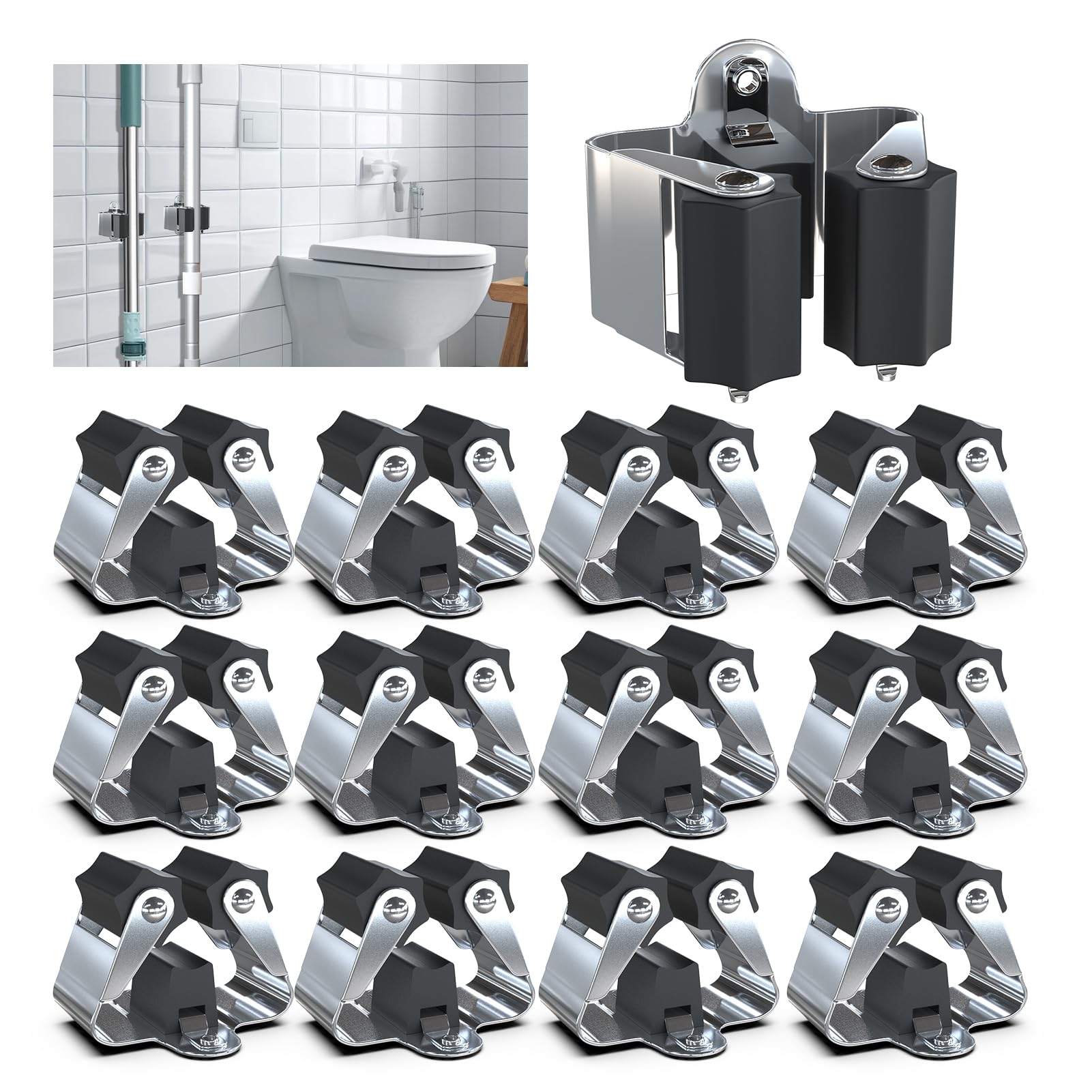 3-H Broom Holder,Brush Holder,Mop Holder Wall Mounted,Broom Holder Wall Mounted for Garage Garden Shed Storage System Laundry Room Home Kitchen,Black(Zinc-Paint)