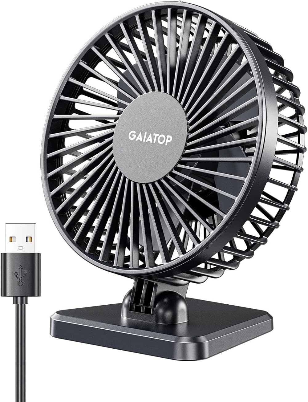 gaitop USB Desk Fan Small Quiet 3 Speeds Portable Personal Table Fan Black