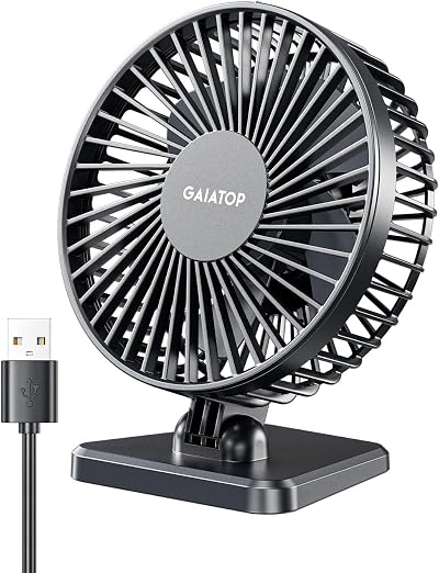 gaitop USB Desk Fan Small Quiet 3 Speeds Portable Personal Table Fan Black