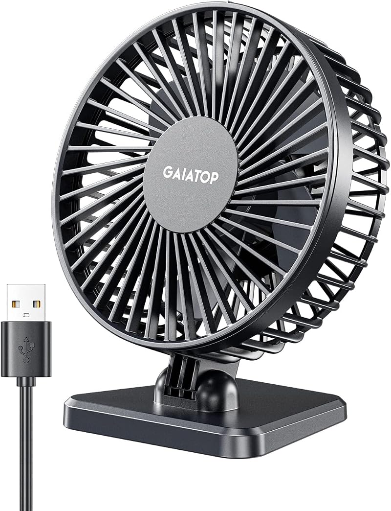gaitop USB Desk Fan Small Quiet 3 Speeds Portable Personal Table Fan Black