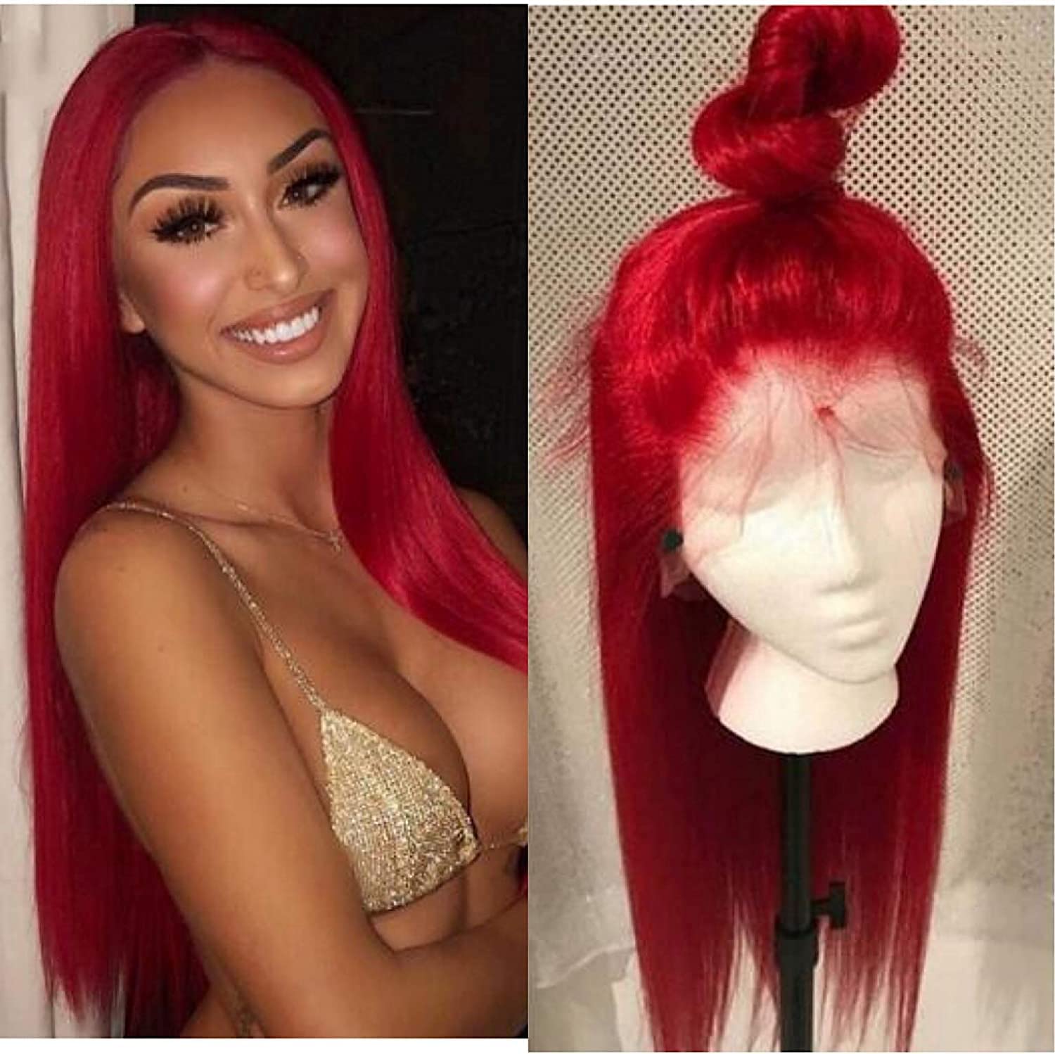 Red Lace Front Wigs Long Straight Natural Hair Heat Resistant Fiber Hair Synthetic Lace Wigs for Fashion Women (24 Inch, Red/lace front wig) — image 1